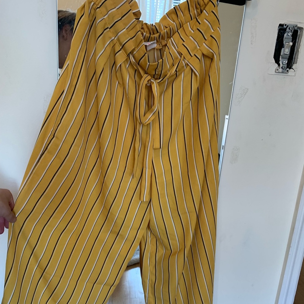 Yellow striped flowy pants